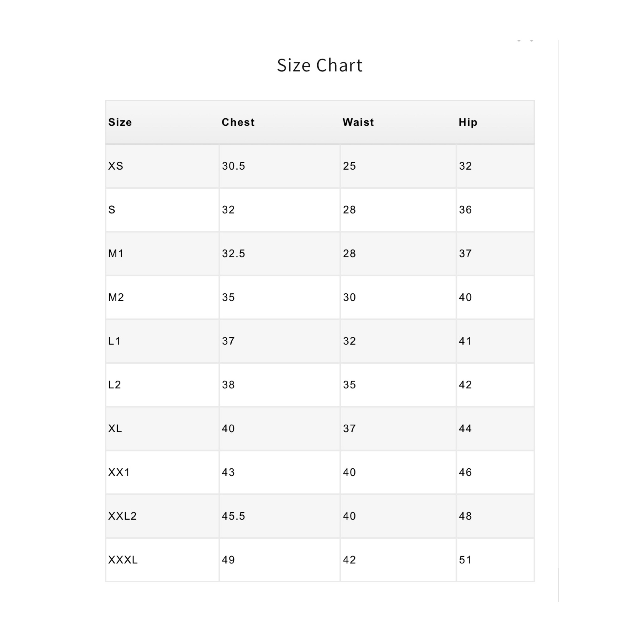 size chart